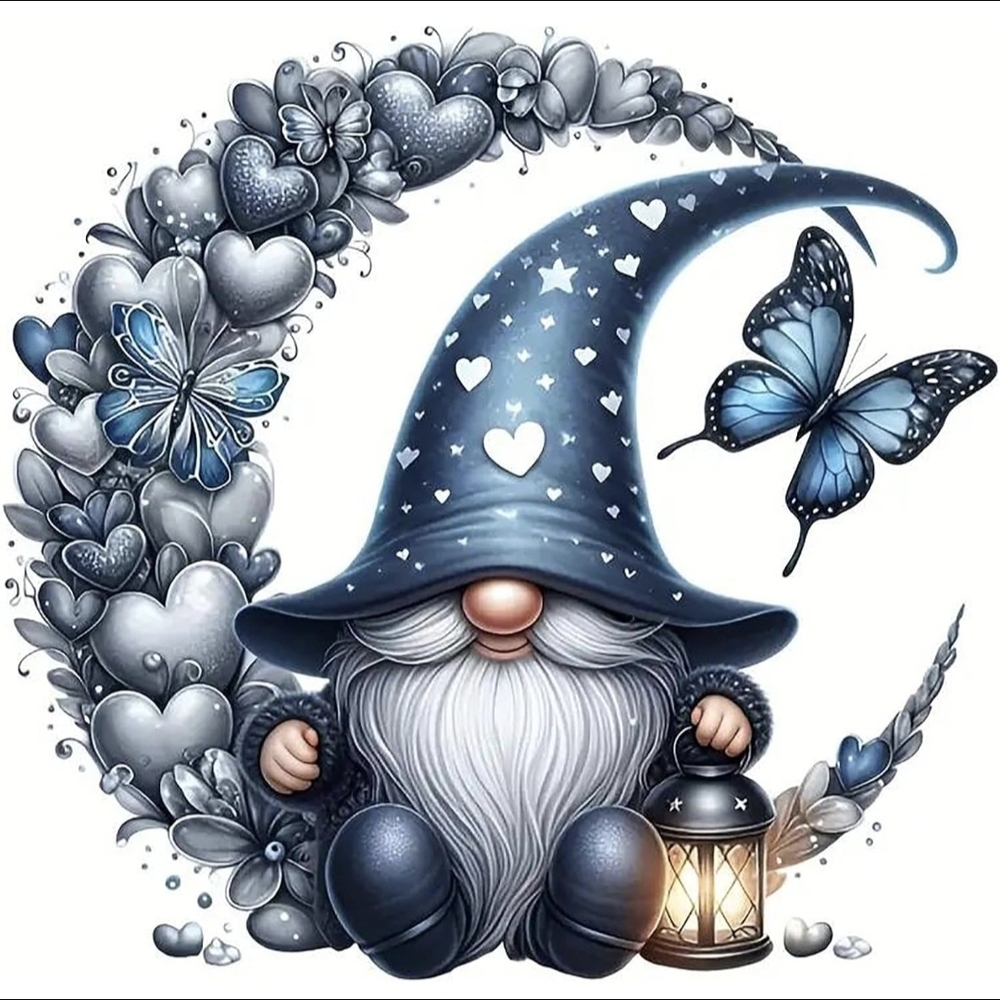 Blue Gnome Moon Butterfly Love Hearts 5D Diamond Painting Kit New - Picture 1 of 7